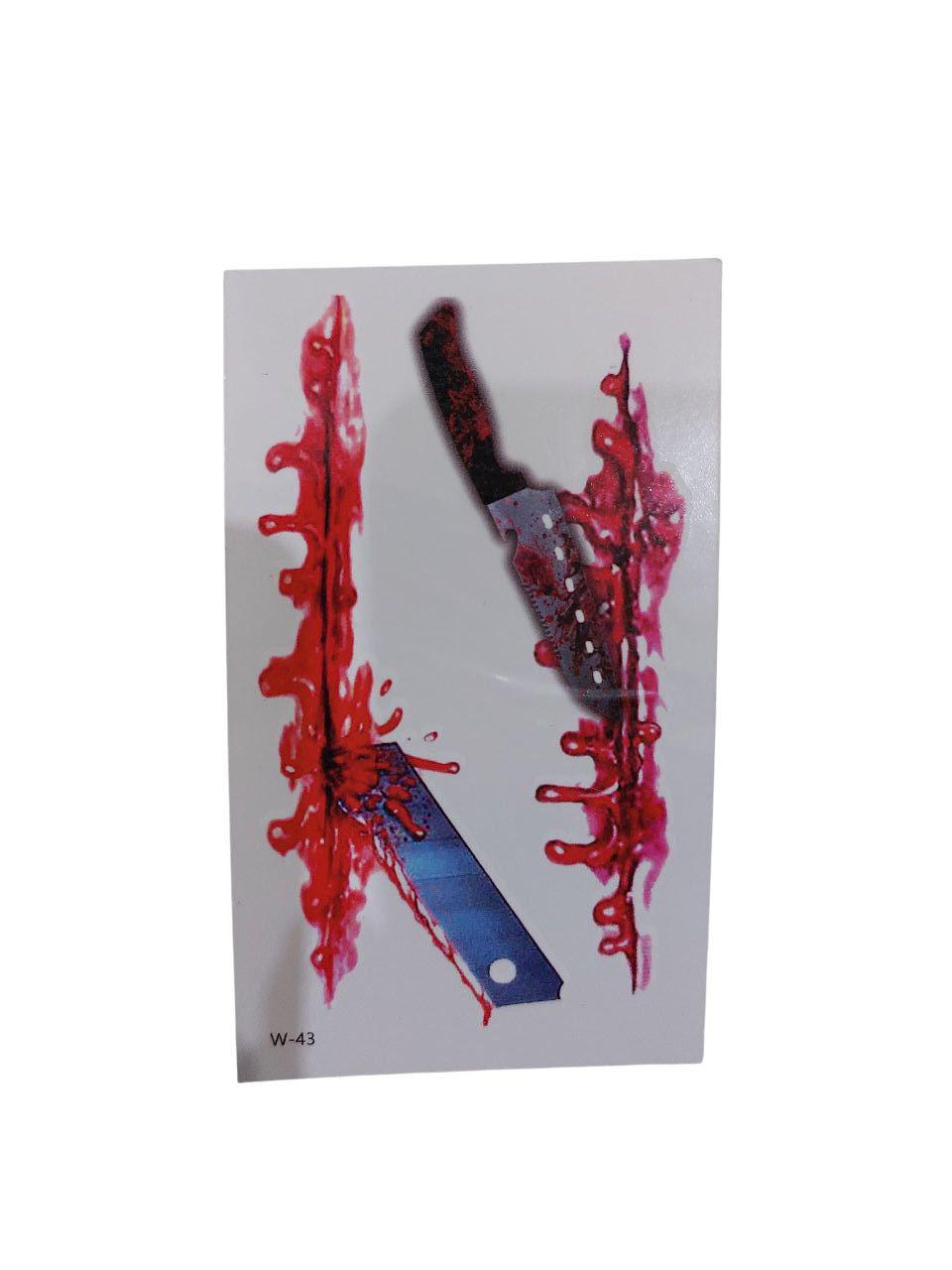 Наклейки тату для Хэллоуина нож и лезвие 10x6 см Красный (900019)