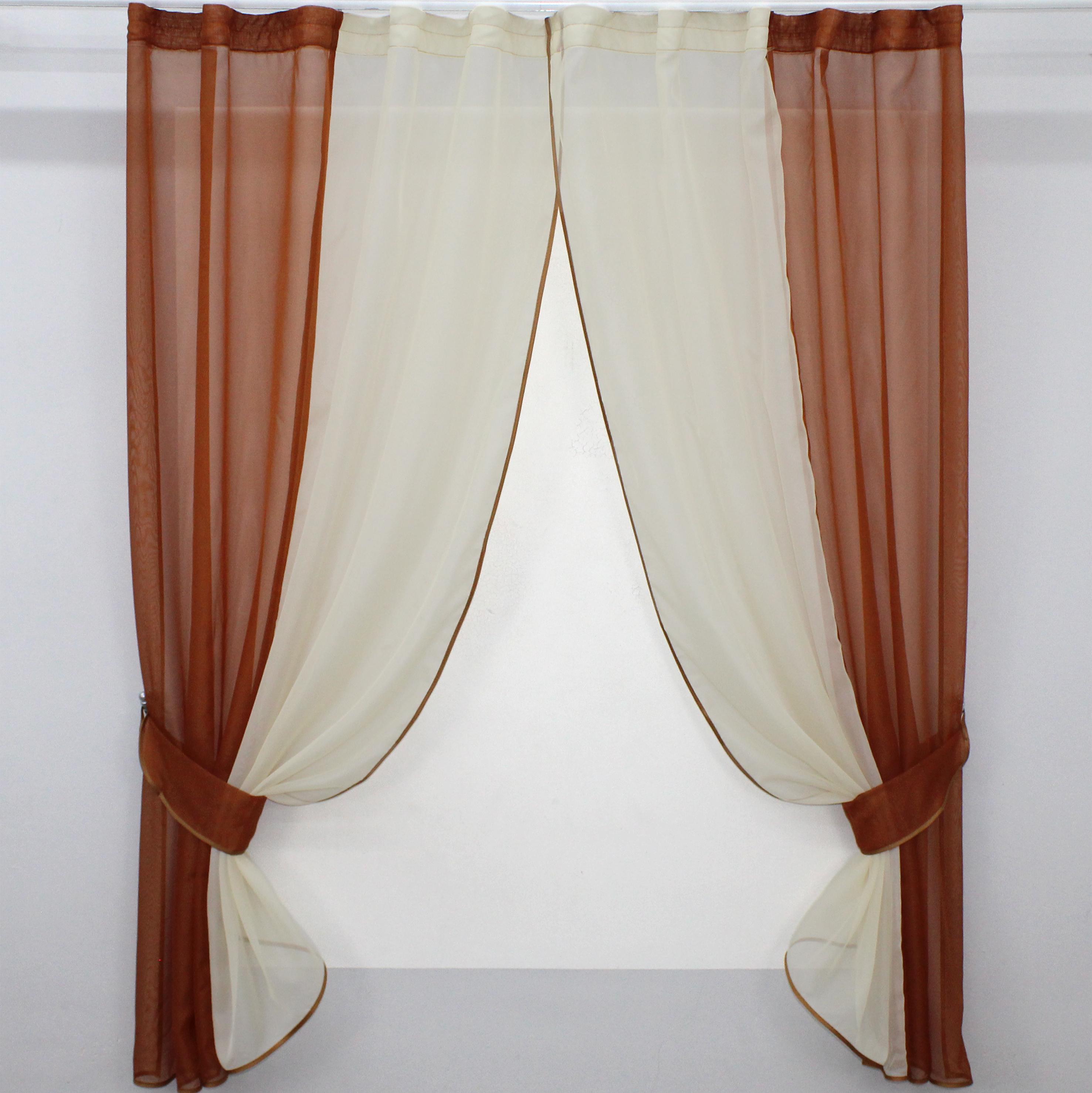 Кухонные шторы VR-Textil №017к комбинированные с подвязками 265х170 см Терракотовый с бежевым (52-0538)