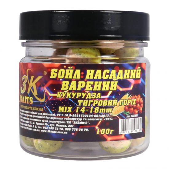 Бойл насадочный вареный 3KBaits Mix Кукуруза-тигровый орех 14-16 мм 100 г (3KB1867) Бойл насадочный вареный 3KBaits Mix Кукуруза-тигровый орех 14-16 мм 100 г (3KB1867)