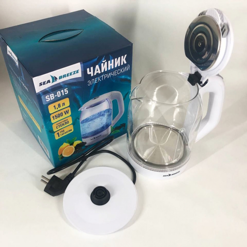 Електрочайник SeaBreeze SB-015 скляний 1,8 л 1500 Вт White (tf5876) - фото 11
