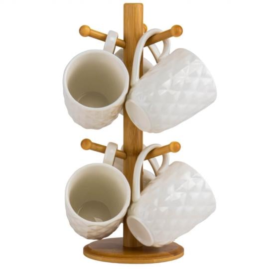 Набір кружок Elisey Біле марево із кераміки на бамбуковій підставці Білий (135-81-9183-001)