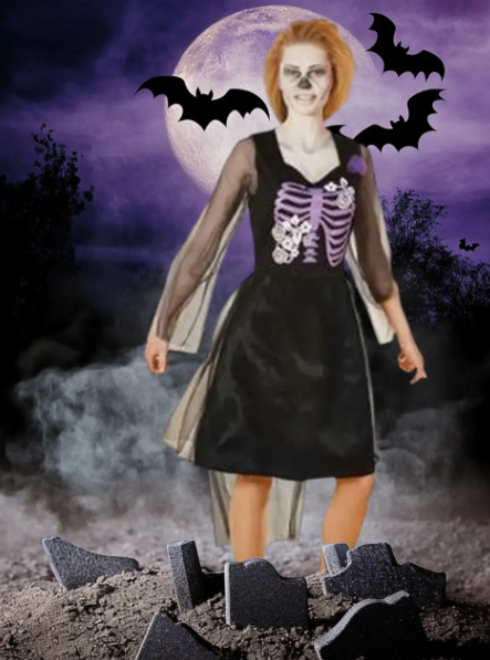 Платье на Хэллоуин женское Невеста скелета S Черно-фиолетовый (679954) - фото 2