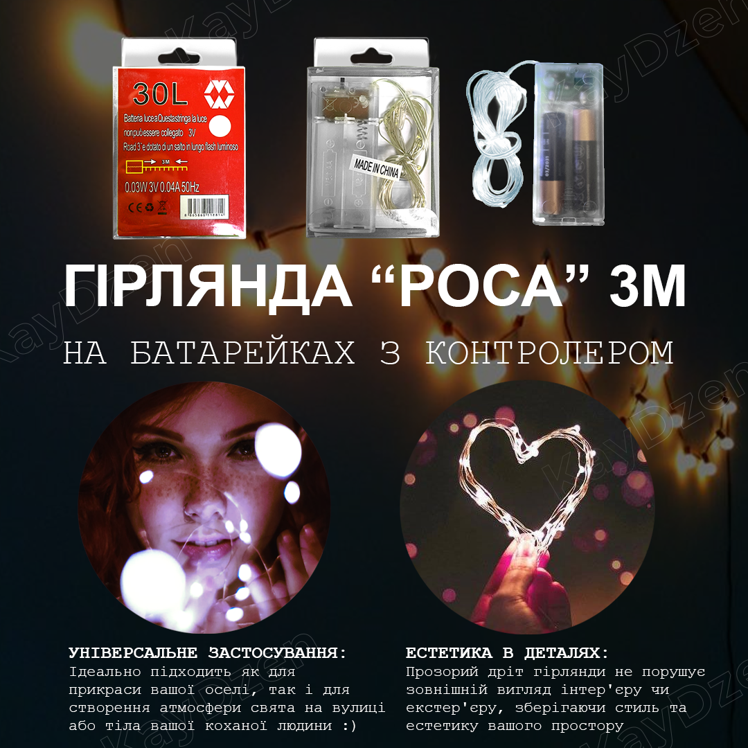 Гірлянда роса 30 LED ламп на батарейках з розумним контролером та трьома режимами світла 3 м Холодний білий (afec0a58) - фото 3