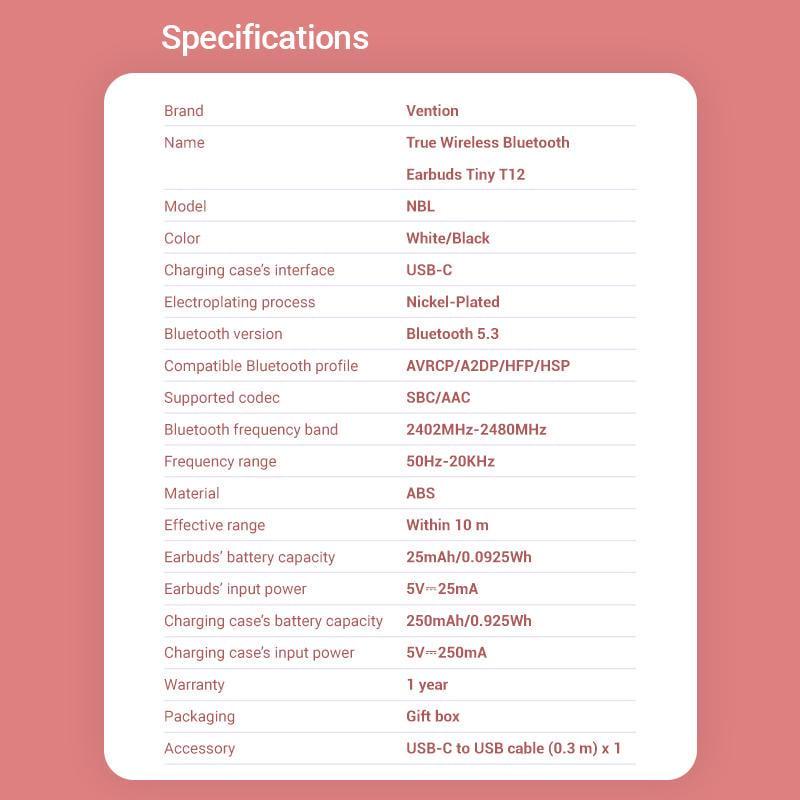 Навушники бездротові Vention Tine T12 Bluetooth 5.3 TWS 20 год відтверення 10 мм AAC/SBC Hi-Fi водонепроникні IPX4 Білий (NBLW0) - фото 7