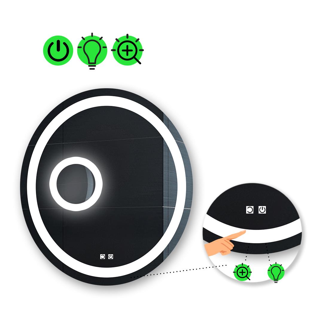 LED-зеркало 60x60 см с двумя сенсорами и линзой с подсветкой модель Amica