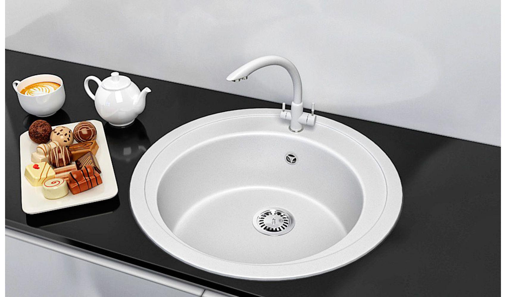 Кухонна мийка Lexona Blansh гранітна з краном Білий - фото 3