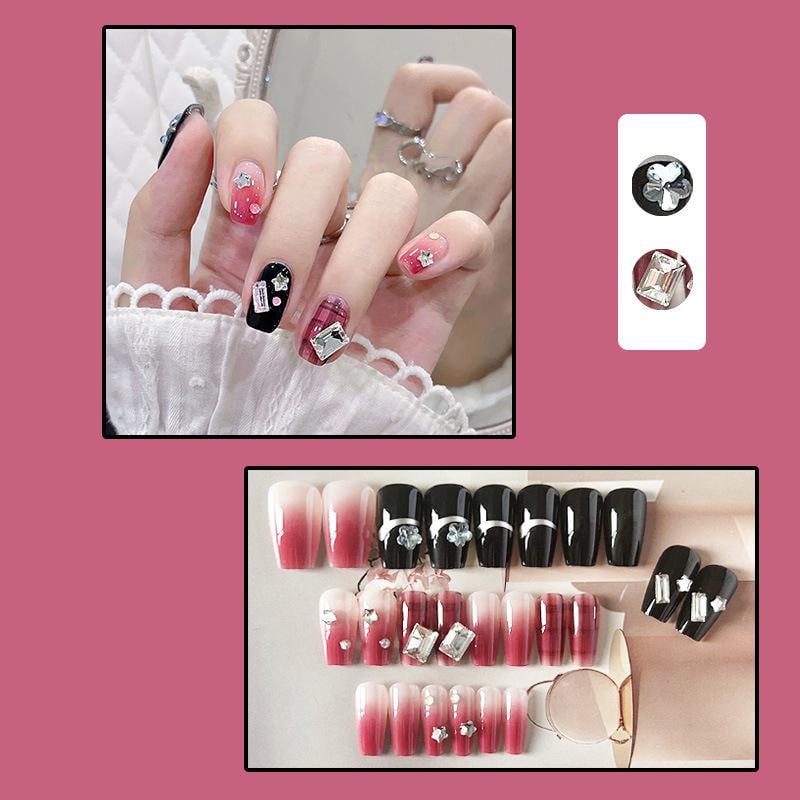 Набор искусственных ногтей с градиентом и декором с клеем Bananahall LK15275 24 шт. Розовый/Черный (A9748) - фото 3 Набор искусственных ногтей с градиентом и декором с клеем Bananahall LK15275 24 шт. Розовый/Черный (A9748) - фото 3
