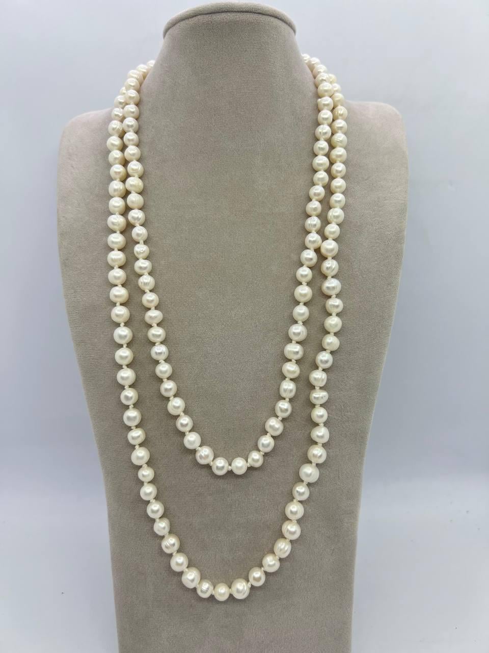 Бусы жемчуга 7-8 мм 120 см Белый (11835)