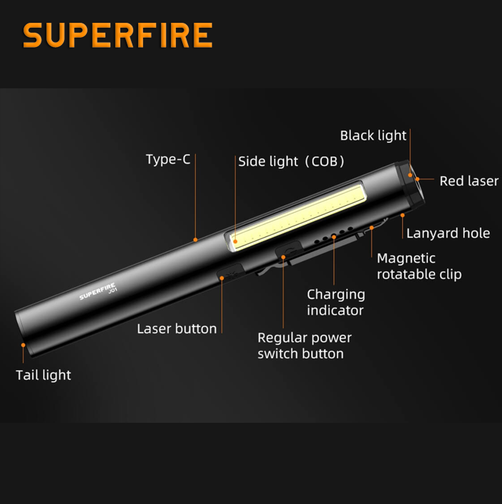 Фонарь многофункциональный карманный SuperFire 400 Lm IP42 (J01) - фото 7