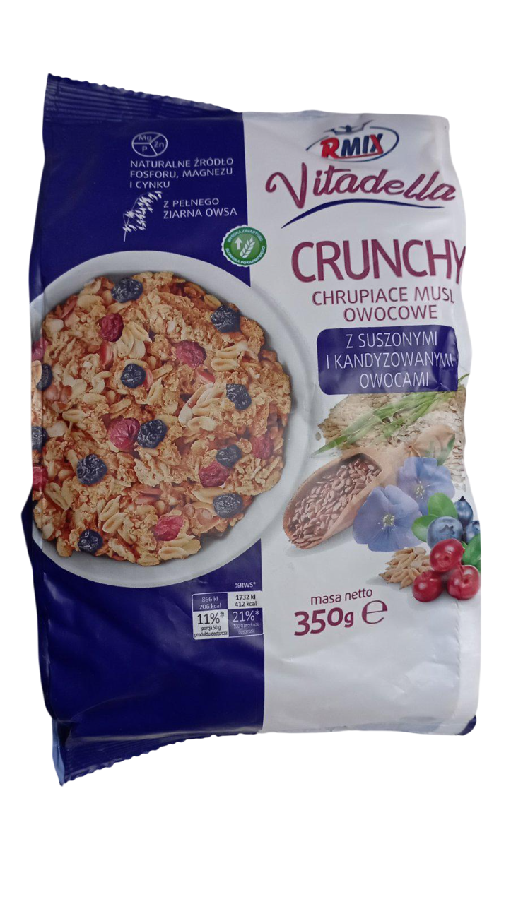Мюслі кранчі VITADELLA Crunchy з сухофруктами та цукатами журавлини і чорниці 350 г (29424432)