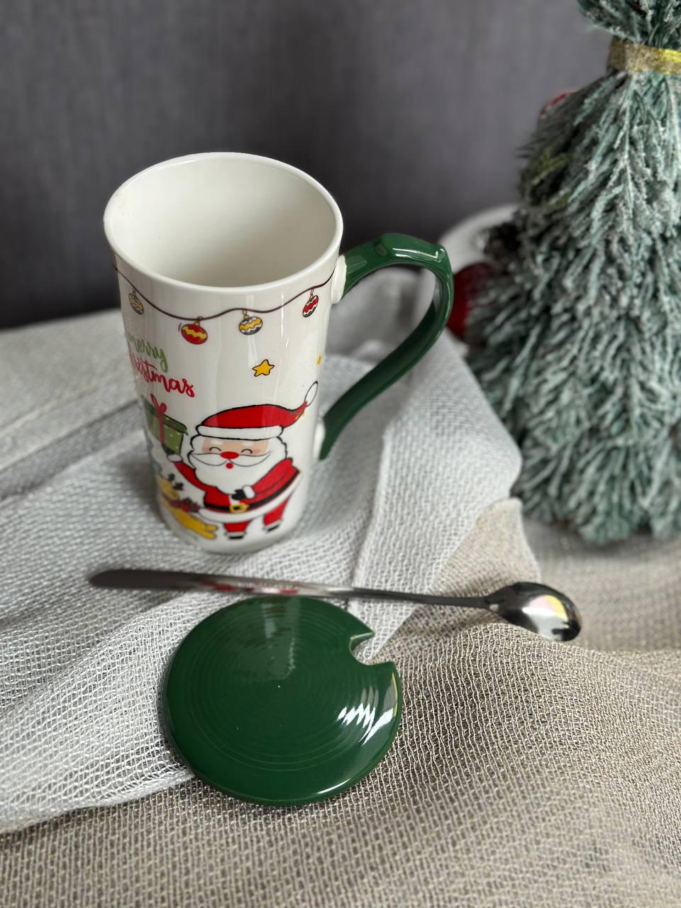Чашка новорічна Olens Біг-санта кераміка з кришкою та ложкою 380 мл (102-1088-1) - фото 3