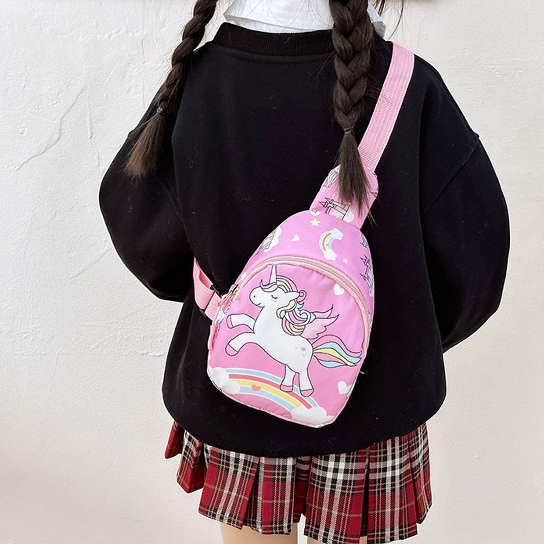 Сумка-бананка для девочек Единорог через плечо с регулируемым ремешком одно отделение на молнии 22х13х6 см Розовый (D-0162) - фото 2