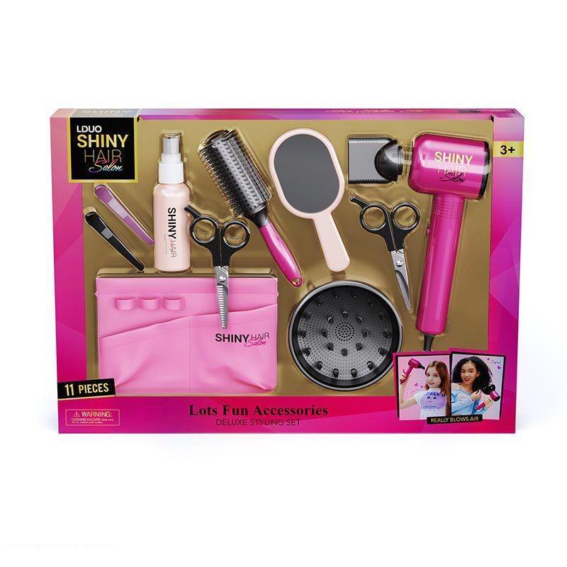 Набор парикмахера игровой 11 элементов/функциональный фен/насадка Pink/Black (163270)