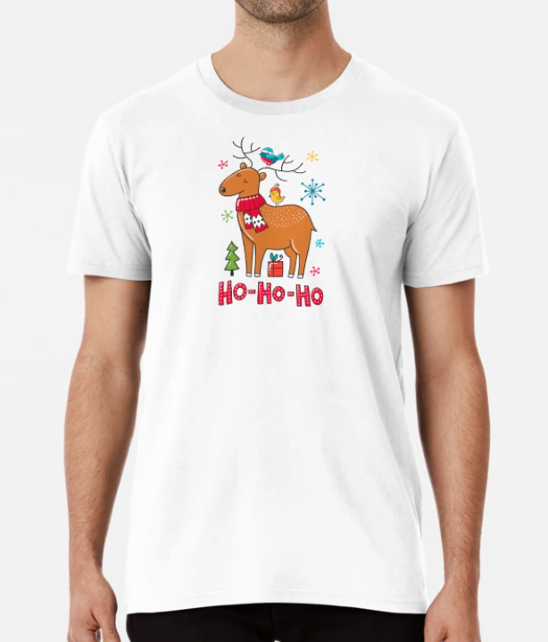 Футболка чоловіча новорічна Stedman з принтом Ho Ho Ho Хо-хо-хо Олень та пташки Новий рік XL Білий (НГ29-10)