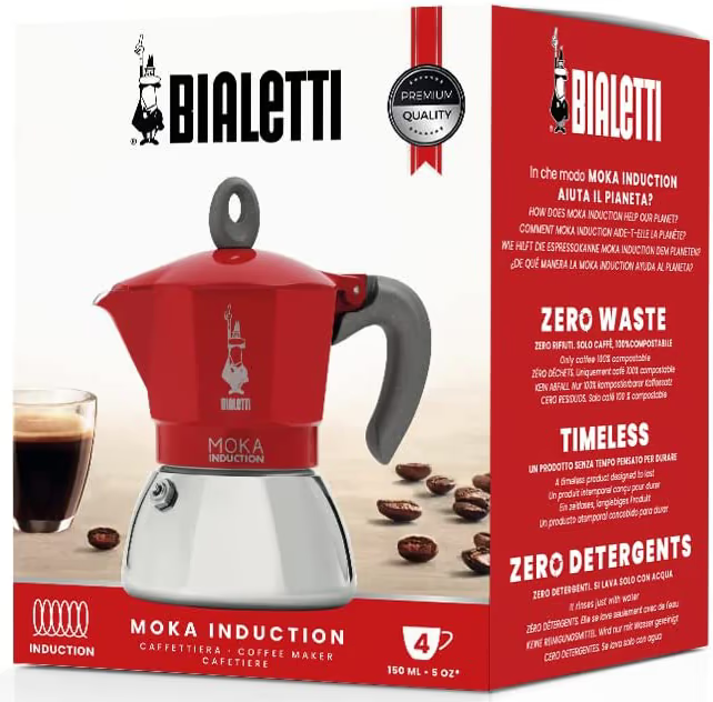 Гейзерна кавоварка Bialetti New Moka induction на 4 чашки 150 мл для індукційної плити Червоний (0006944) - фото 2