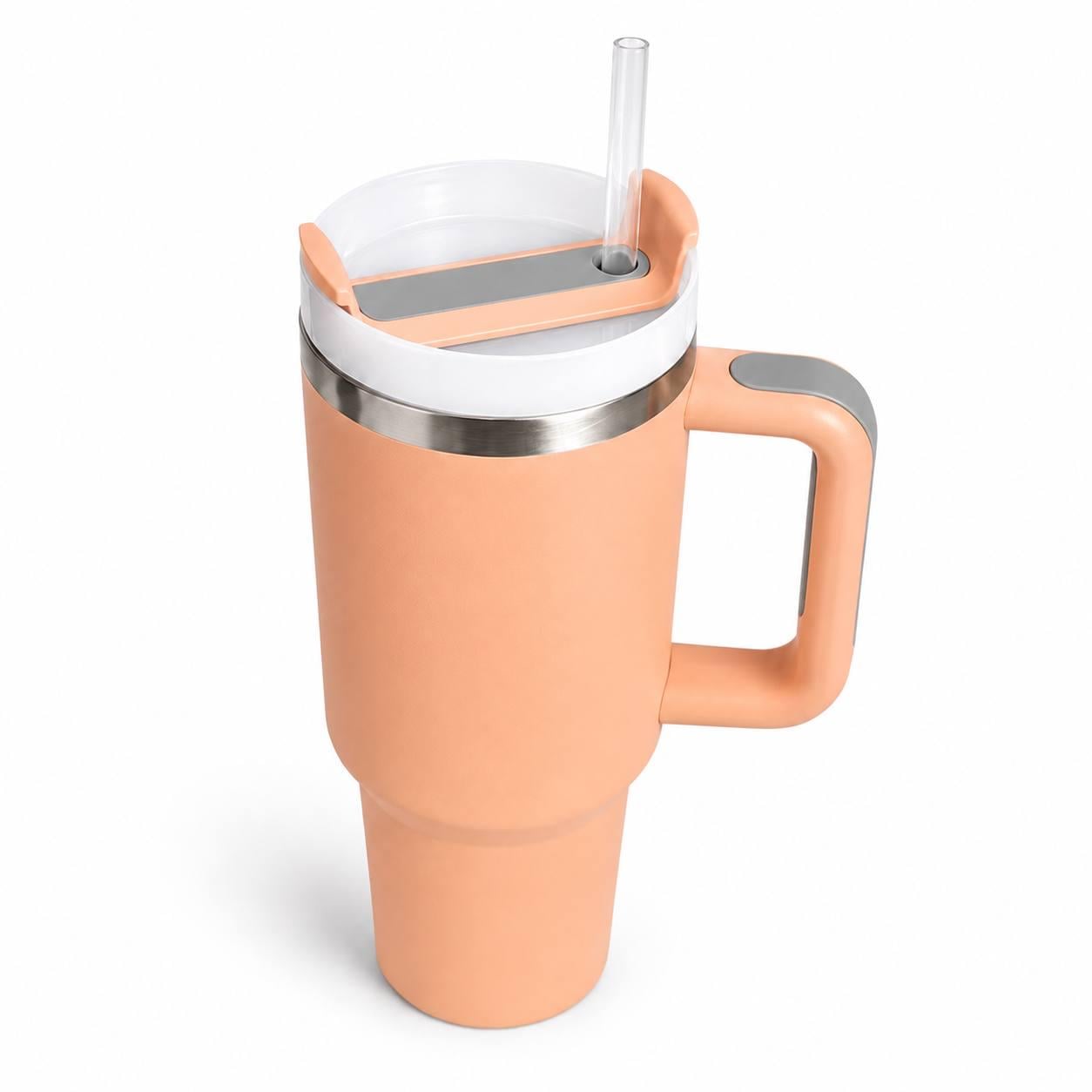 Термокружка с ручкой Tumbler для напитков комплект с крышкой и трубочкой 30 см Персик (M1188)