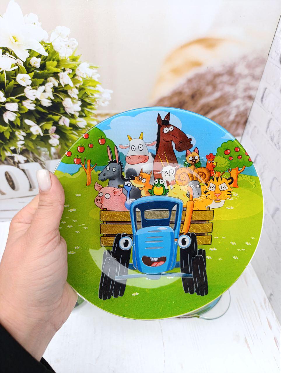 Дитячий набір столового посуду Metr+ Синій трактор скляний 3 предмети (ST1) - фото 2 Дитячий набір столового посуду Metr+ Синій трактор скляний 3 предмети (ST1) - фото 2