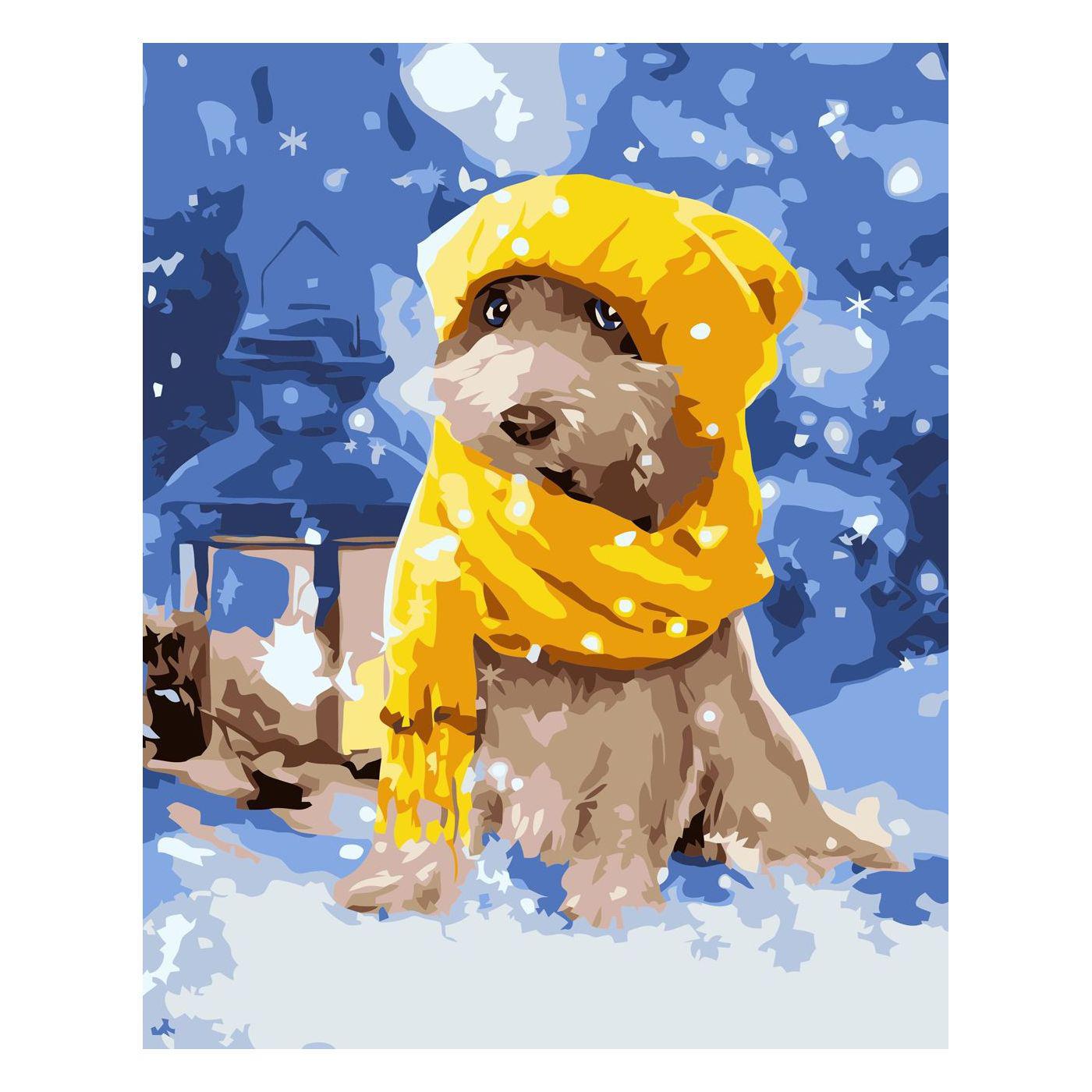 Картина по номерам Strateg Собачка в желтой шапочке 30х40 см (SV-0072)