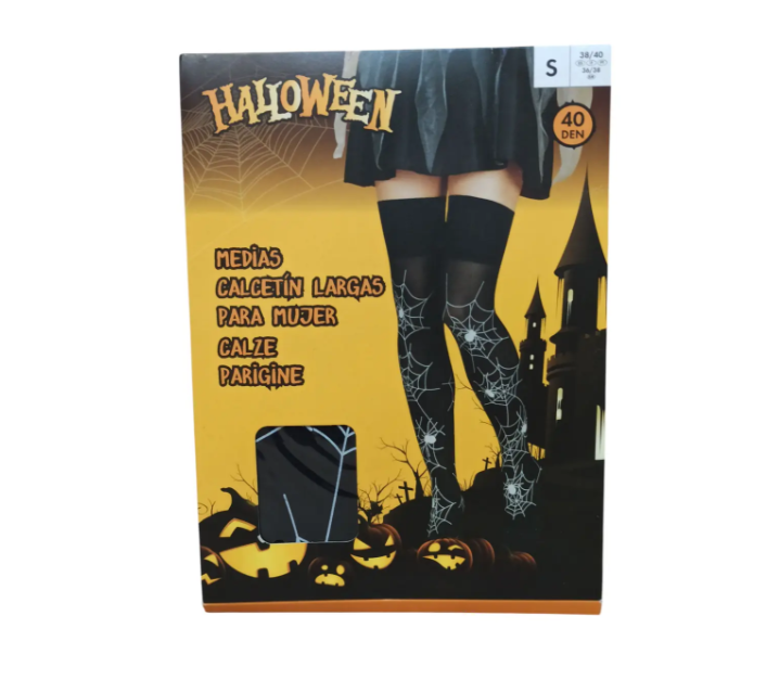 Чулки для Хэллоуина с паутиной S Черно-белый (681711) - фото 2 Чулки для Хэллоуина с паутиной S Черно-белый (681711) - фото 2