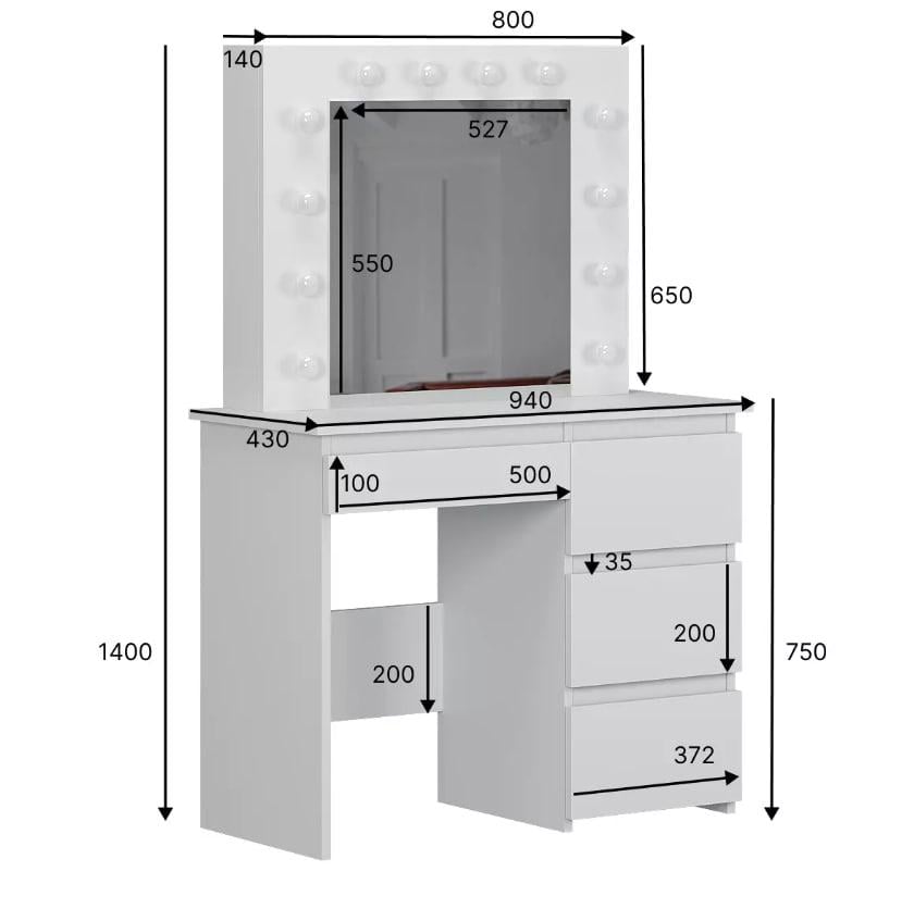 Столик для макіяжу з дзеркалом та підсвічуванням Beauty 94x140/75x43 см Білий (TB31010100000) - фото 4 Столик для макіяжу з дзеркалом та підсвічуванням Beauty 94x140/75x43 см Білий (TB31010100000) - фото 4