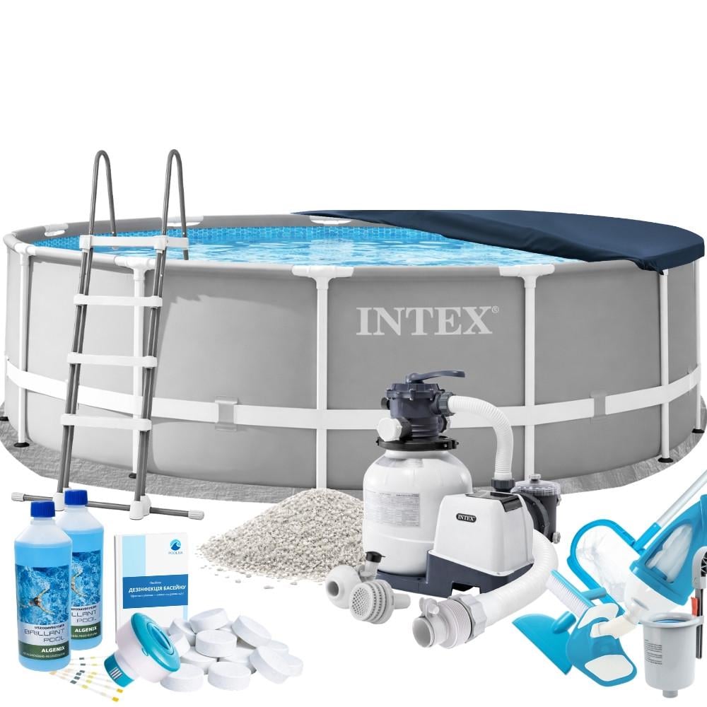 Бассейн каркасный круглый Intex Max 26726-10в1 Prism Frame с песчаным фильтром аксессуарами и химией 457х122 см Серый (147-9-26726-10 Max)