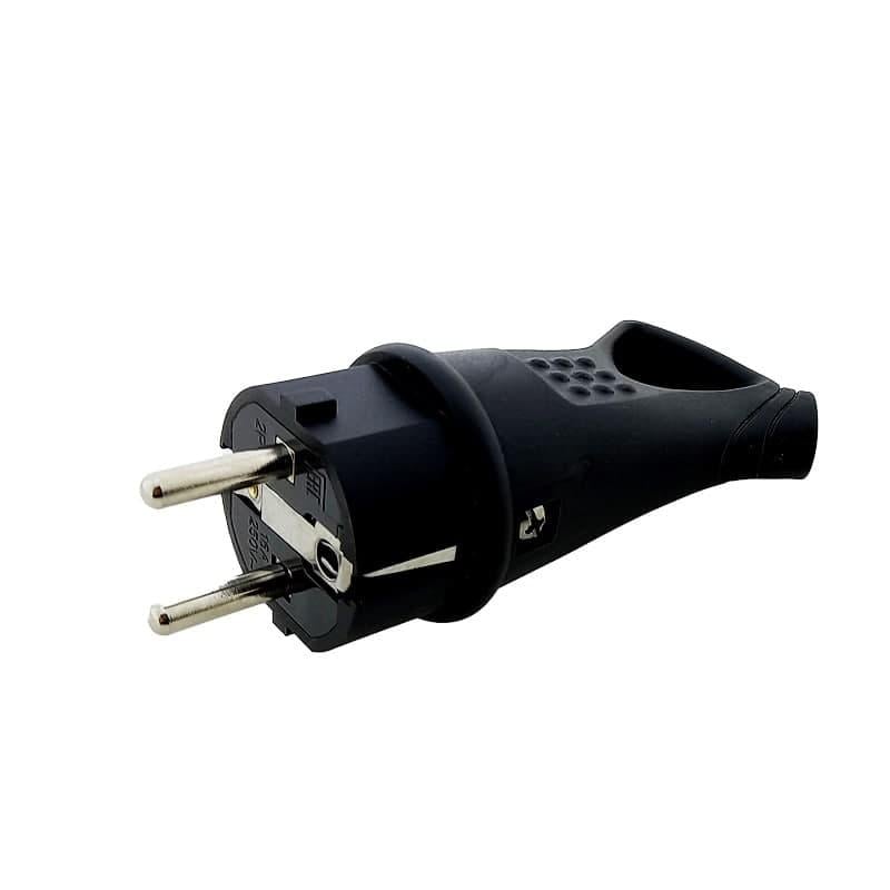 Вилка із заземленням кутова з кільцем 45° каучук Чорний