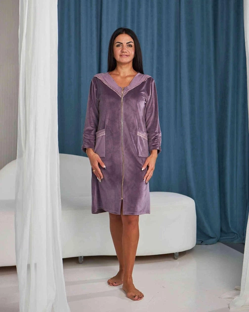 Халат велюровий Bonita з кишенями на блискавці р. 52 Лавандовий (30083)