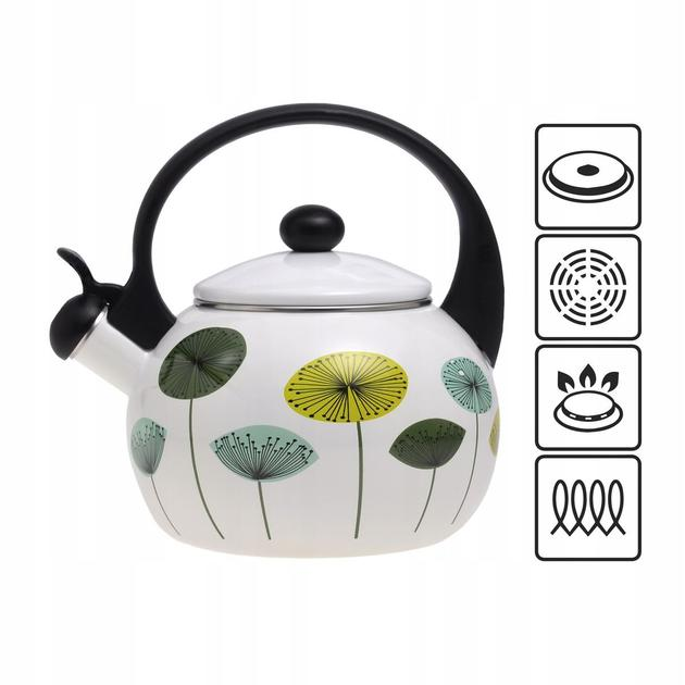 Чайник со свистком Kamille KM-1031 с рисунком из эмалированной стали 2,2 л Белый (150-84-1031) - фото 4
