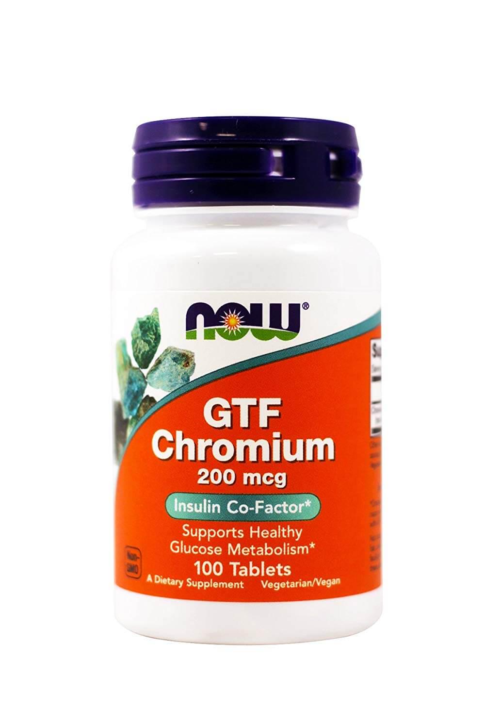 Хром NOW GTF Chromium 200 mcg 100 Tablets