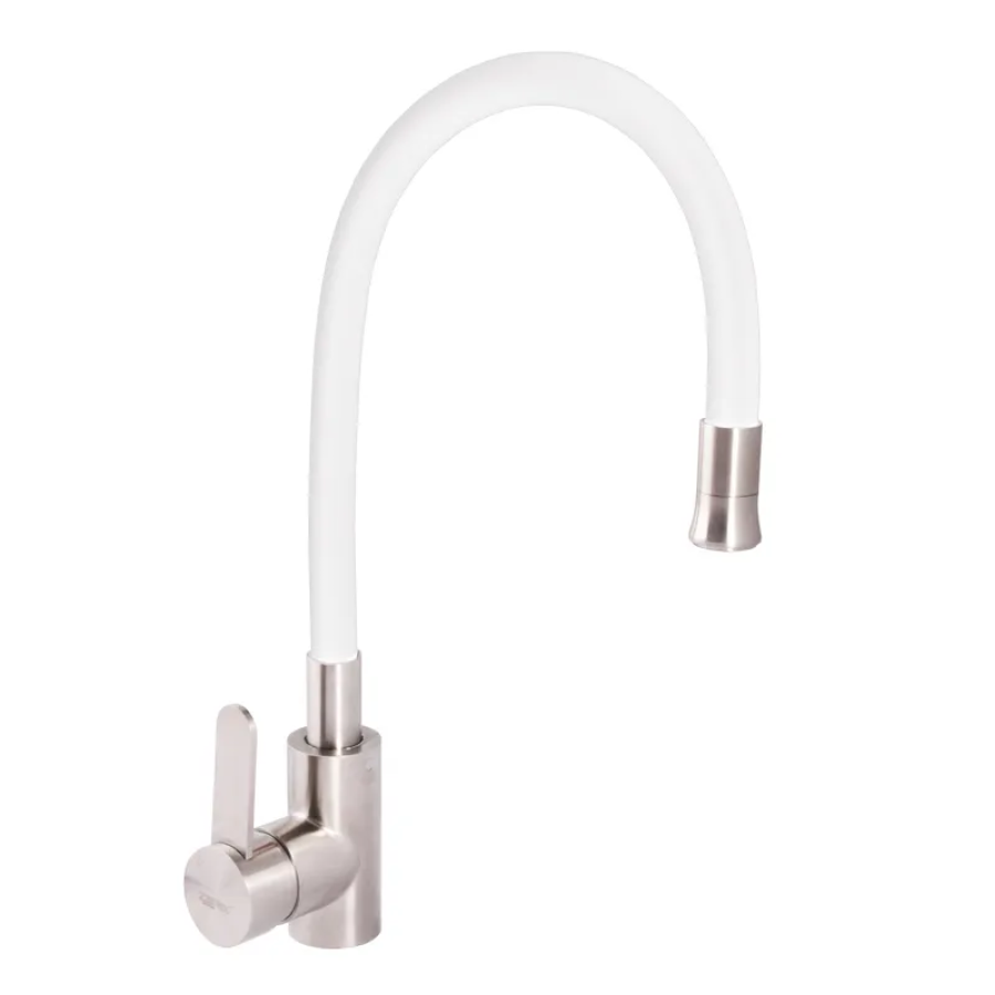 Смеситель кухонный Zerix LR74004-3 с гибким изливом Белый (LL1203)