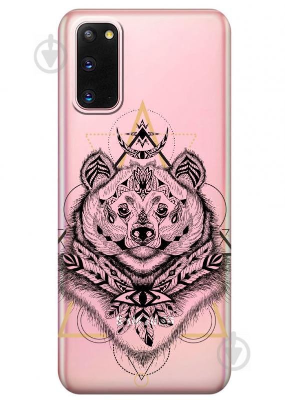 Прозрачный силиконовый чехол iSwag для Samsung Galaxy S20 Медведь индеец (M1058)