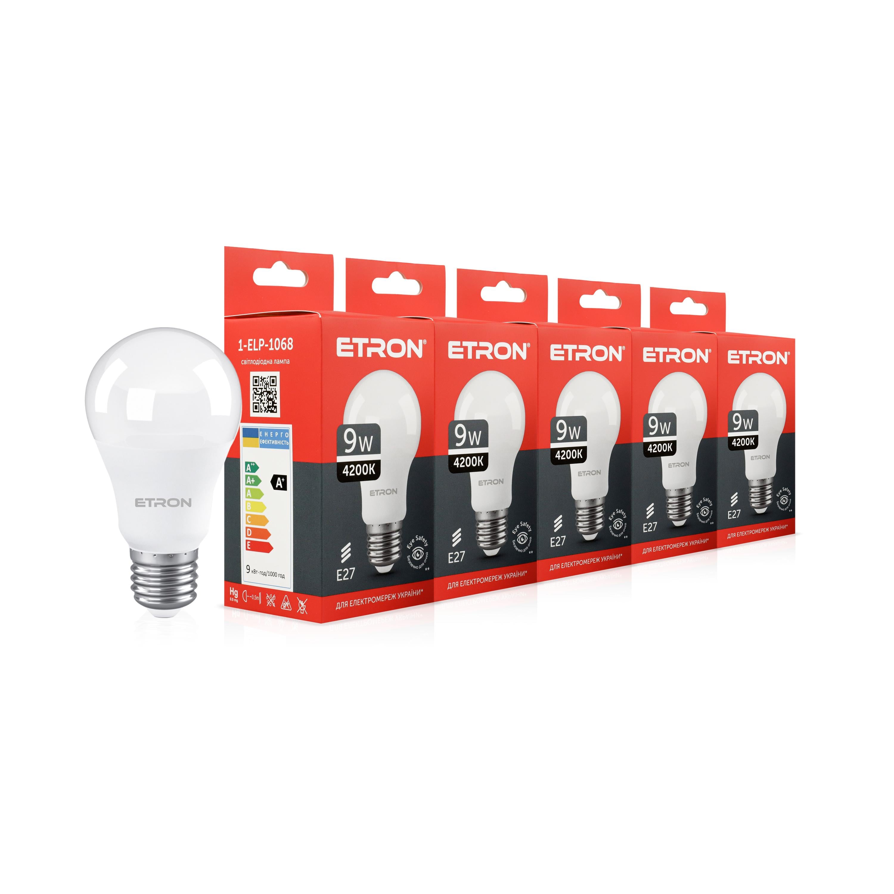 Светодиодная лампа ETRON A60 9W 4200K E27 5 шт. (1-ELP-1068)