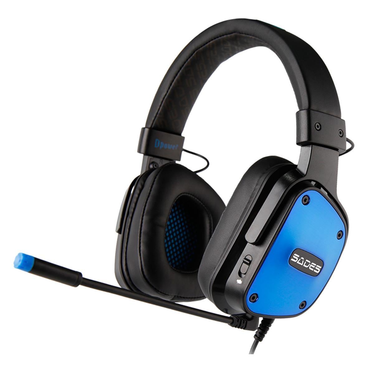 Гарнитура проводная Sades SA-722 Dpower с микрофоном mini-jack 3,5 мм Черно-синий (sa722blj)