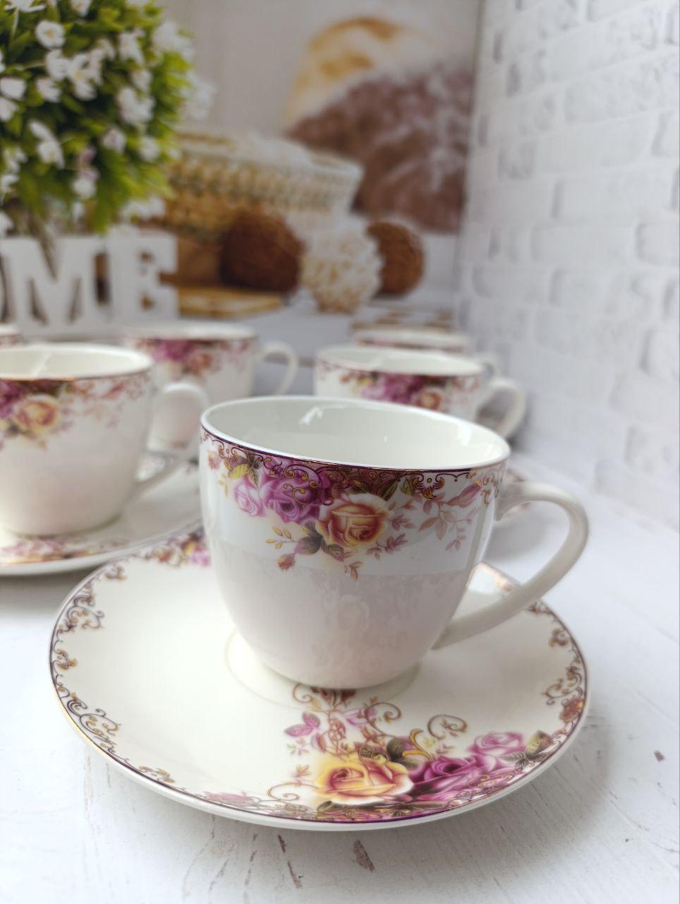 Сервіз чайний SNT Квітковий орнамент порцеляна 250 мл 12 пр. Білий (15103-2) - фото 2