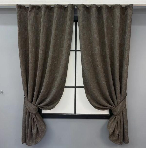 Комплект штор лен Мишковина 1,3х1,7 м 2 шт. Коричневый/Голубой (1404ш 35-0345)