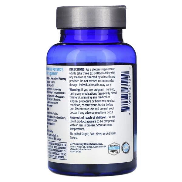 Омега 3 21st Century Alaska Wild Fish Oil Mega Omega-3 90 Softgels - фото 4