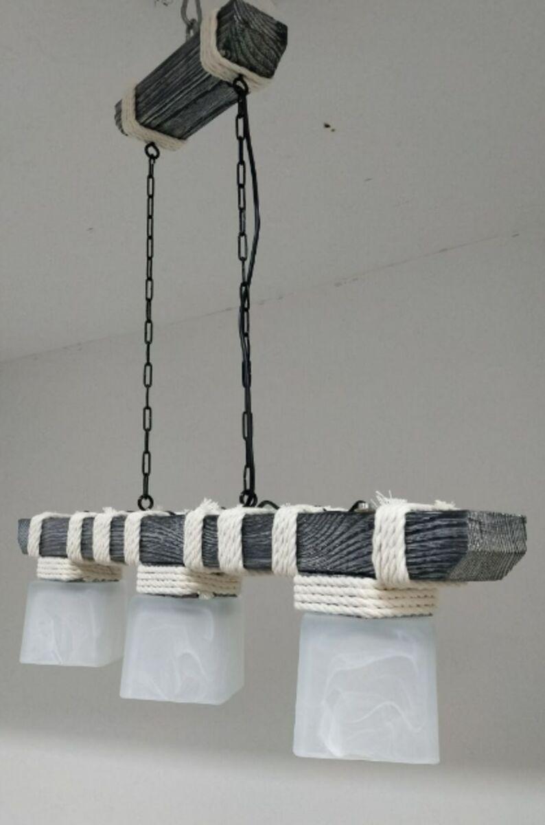 Люстра деревянная Sirius S7044/3 на 3 плафона Черное серебро (000031202)