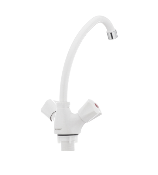 Смеситель для кухни PLAMIX OMEGA-271 высокий с двумя вентилями пластик Белый (b-PM0020) - фото 4 Смеситель для кухни PLAMIX OMEGA-271 высокий с двумя вентилями пластик Белый (b-PM0020) - фото 4