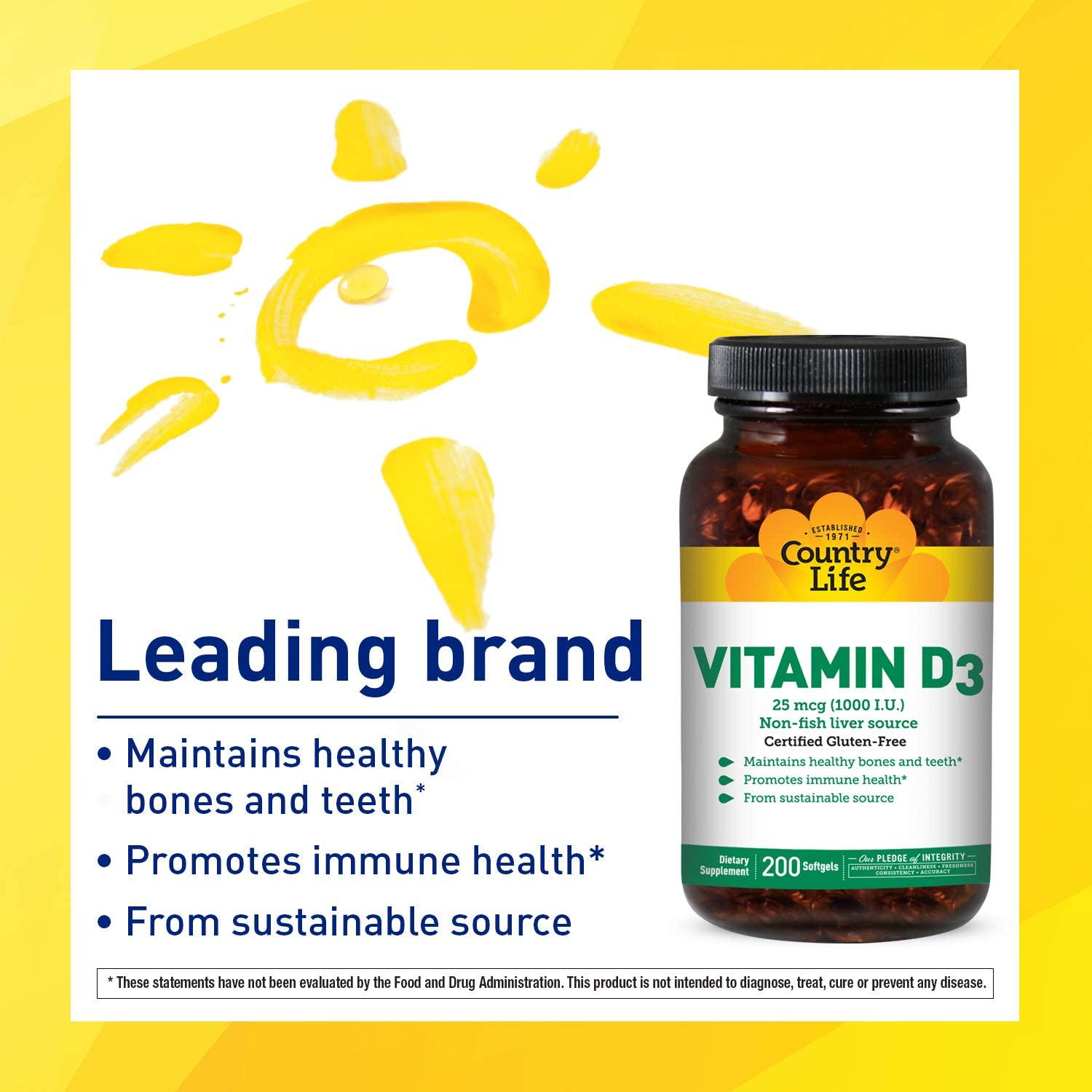 Вітамін D3 Country Life Vitamin D3 1000 IU 200 softgels - фото 3