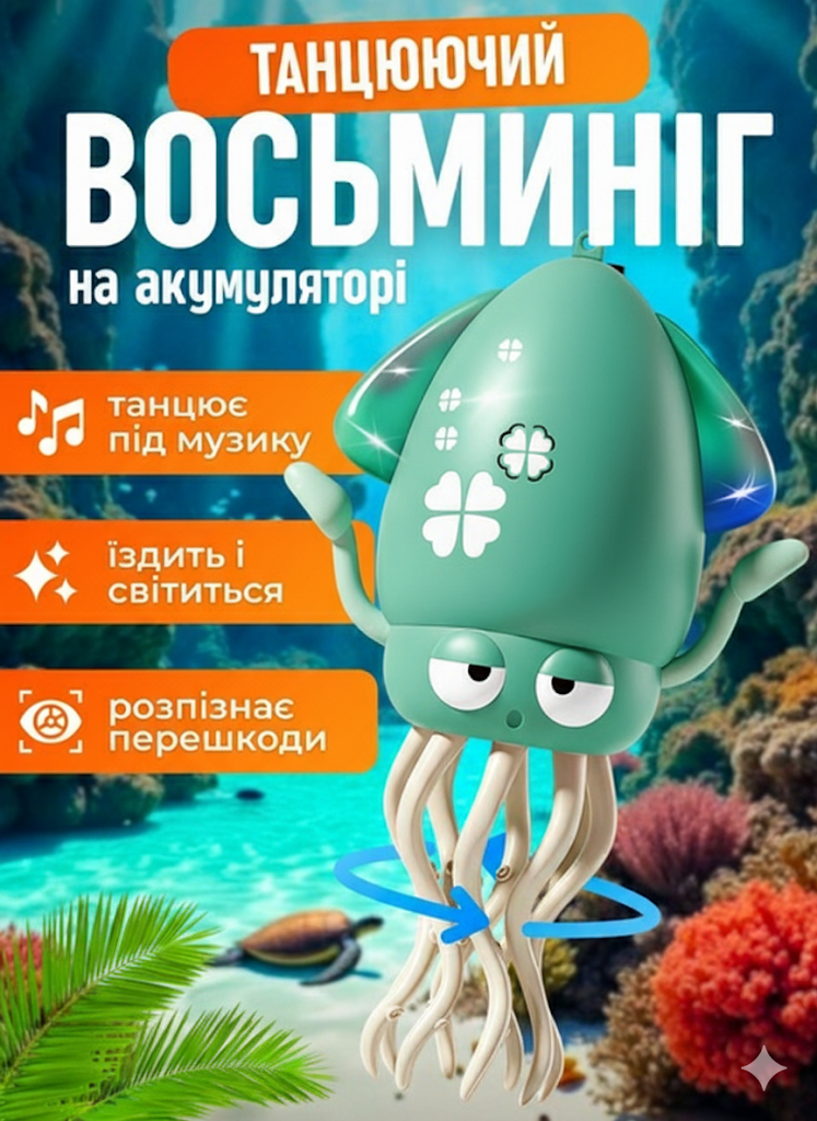 Интерактивная игрушка танцующий осьминог с музыкой и подсветкой Зеленый (2723140762) - фото 3 Интерактивная игрушка танцующий осьминог с музыкой и подсветкой Зеленый (2723140762) - фото 3