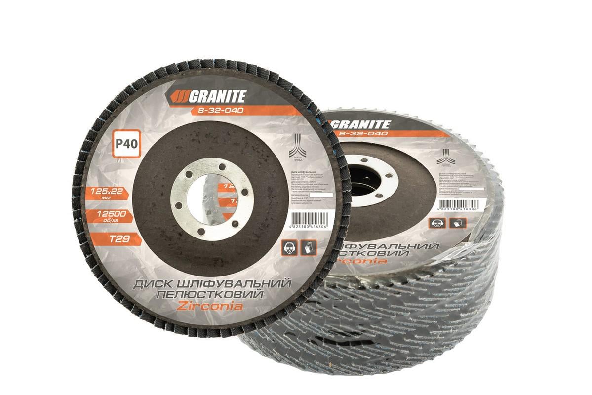 Диск шлифовальный лепестковый конусный GRANITE ZIRCONIA Т29 зерно 40 5 шт. 125х22 мм (8-32-040PC)