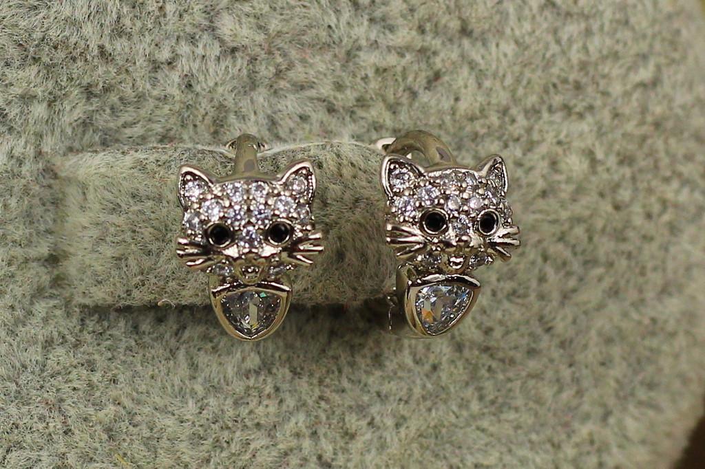 Серьги детские Xuping Jewelry котята с черными глазками 10 мм Серебристый