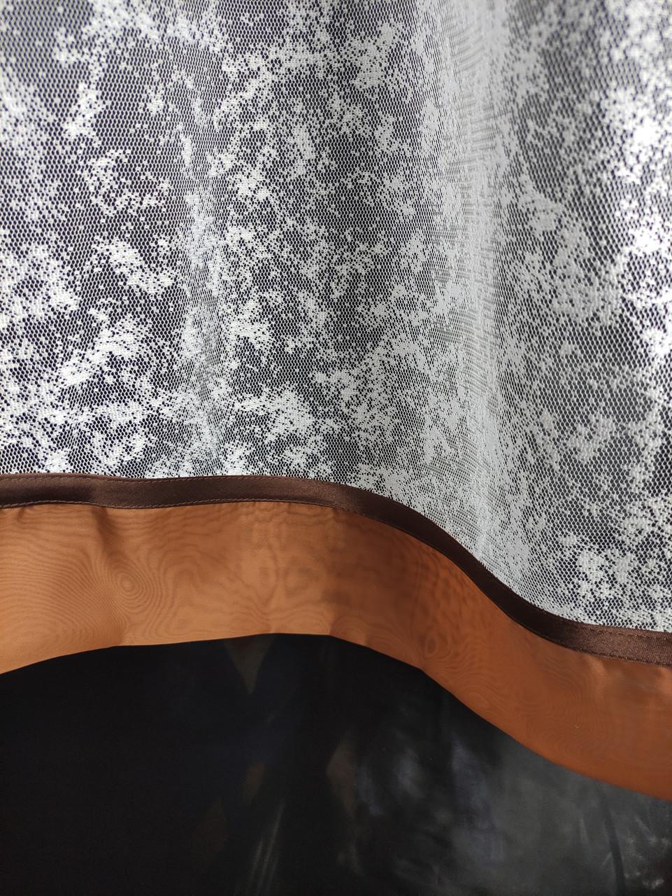 Тюль жакард аркою 280х165 см Білий з коричневим (шимр-04) - фото 3