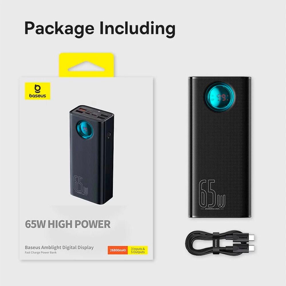 Внешний аккумулятор Baseus Amblight Digital Display Quick Charge 65W 26800 mAh Black (P10022402113-00) - фото 7 Внешний аккумулятор Baseus Amblight Digital Display Quick Charge 65W 26800 mAh Black (P10022402113-00) - фото 7