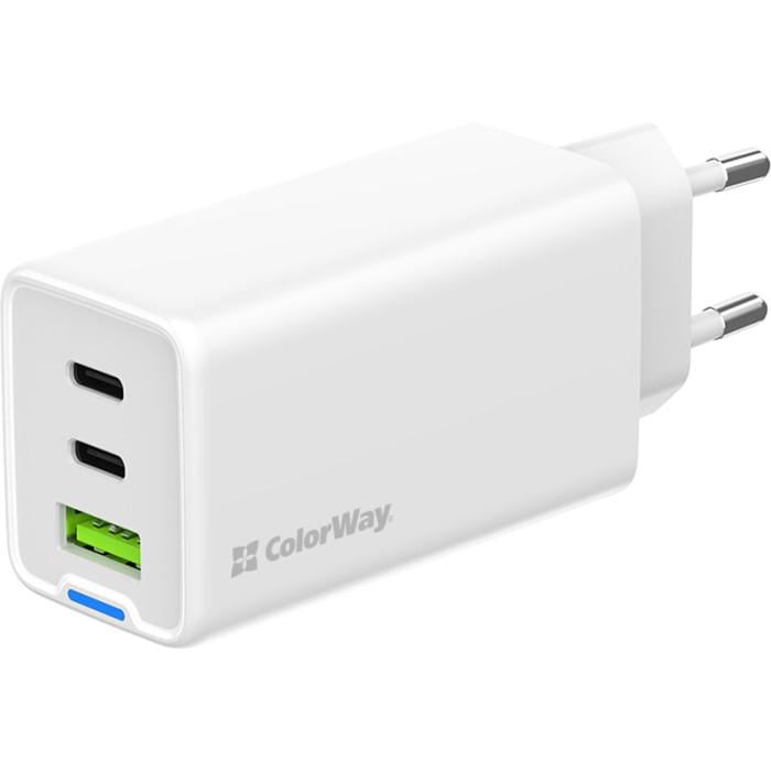 Зарядное устройство сетевое ColorWay GaN Mini CW-CHS058PD-WT 65W 2xUSB-C 1xUSB-A PD 3.0/QC 4.0 PPS White