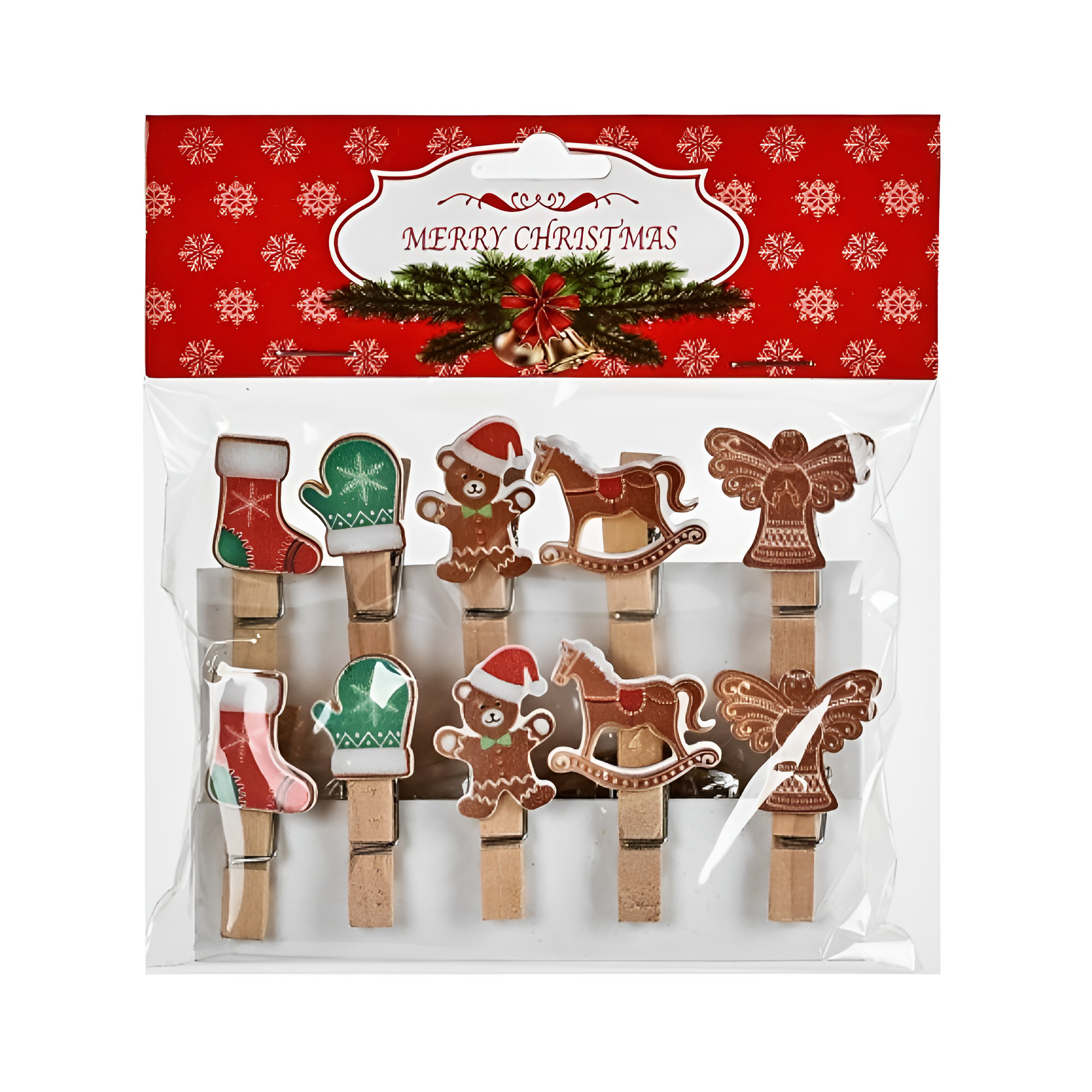 Декоративные прищепки деревянные Stenson Wooden дизайн рождественский 3,5 см 10 шт. (5ab74a27)