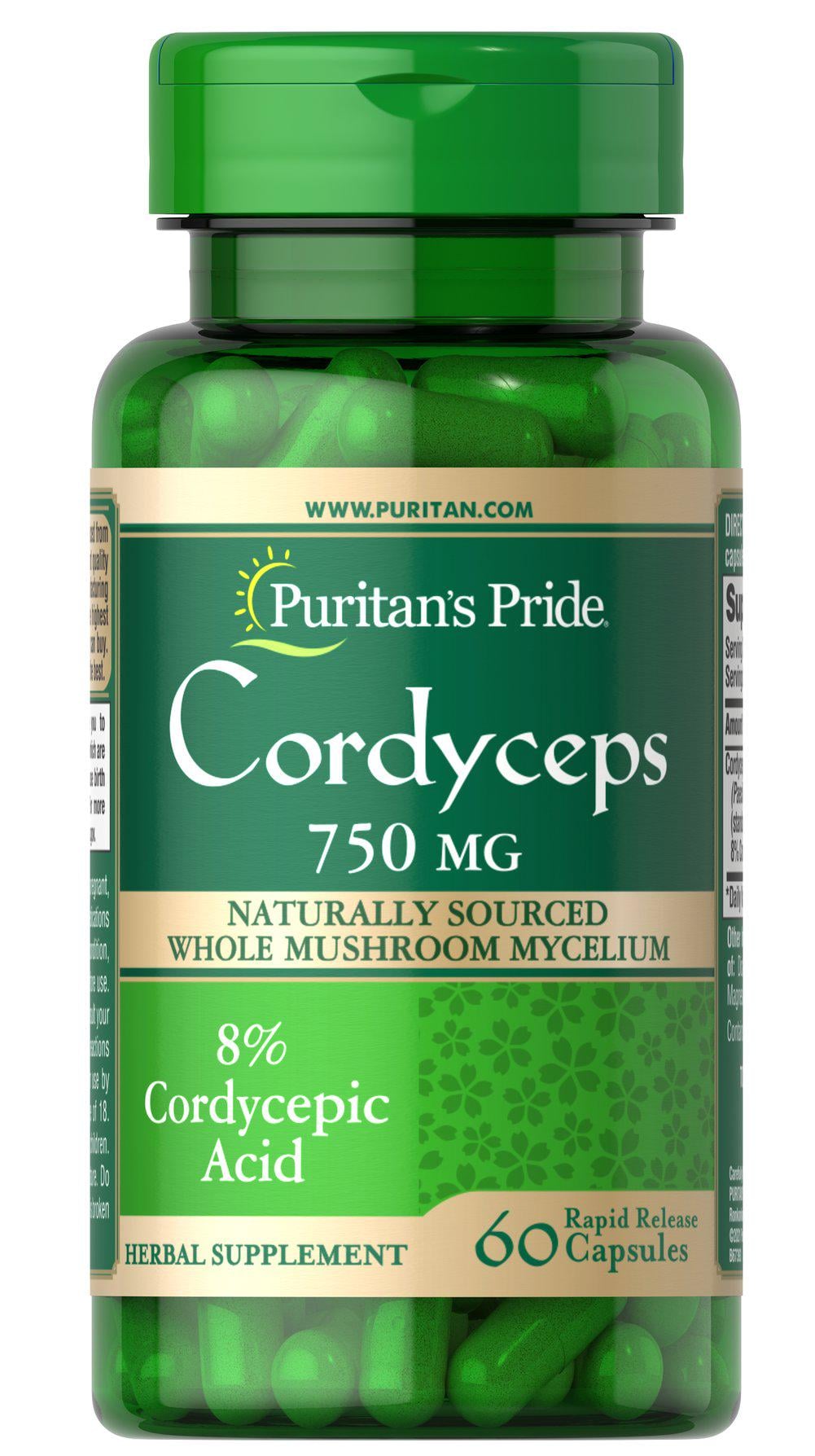 Тонизирующее средство Puritan's Pride Cordyceps Mushroom 750 мг 60 Caps