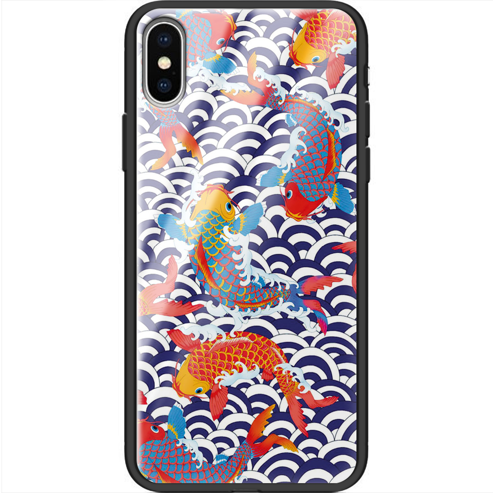 Чехол Boxface iPhone X Koi Fish Черный силикон со стеклом (32139-up2477-37734)