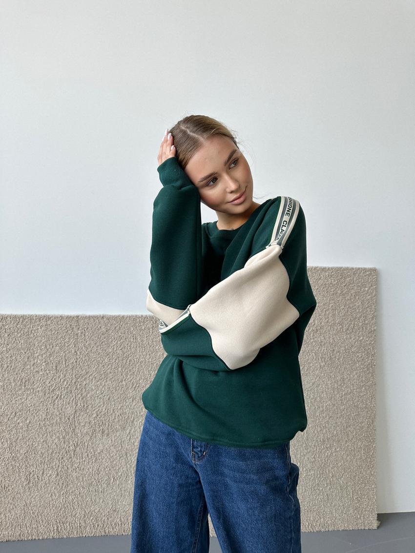 Світшот жіночий з надписом Fashion L Бежевий/Зелений (М145.4)