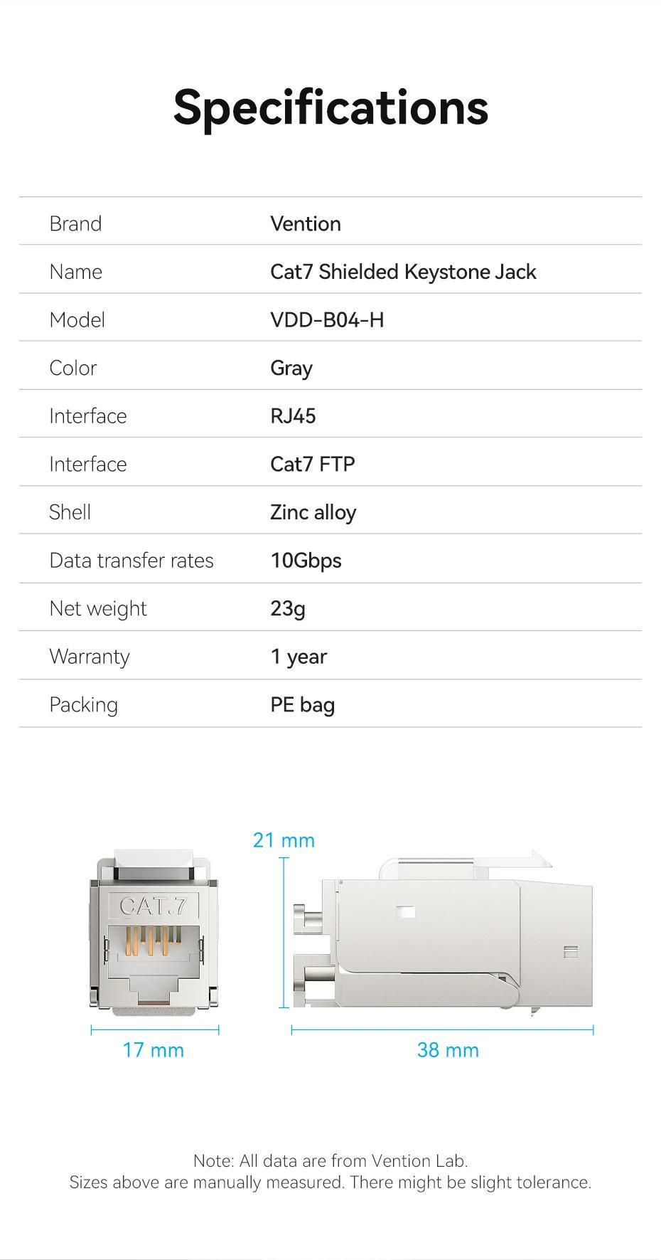 Інтернет-з'єднувач Vention Cat.7 FTP 10 Гбіт/с 600 МГц RJ45 роз'єм LAN RJ 45 Ethernet Сірий (VDD-B04-H) - фото 8